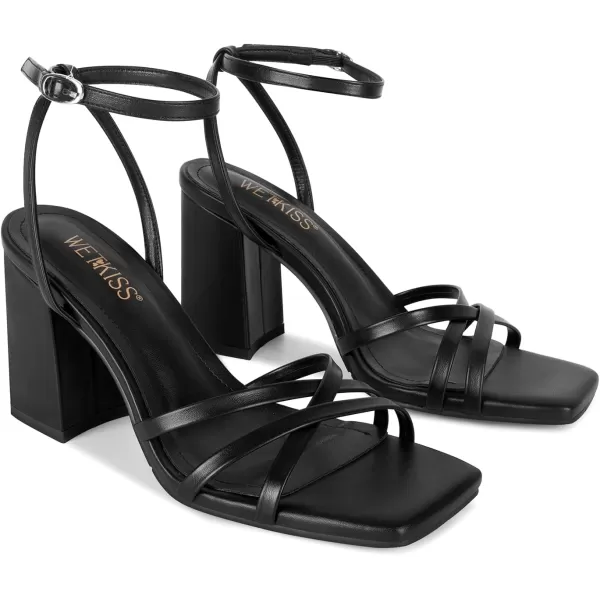 wetkiss Chunky Heels For Women Strappy Heels For Women 3.35" Heels Height With Adjustable Ankle Strap Square Open Toe For Homecoming Party Dress Gold Black White
