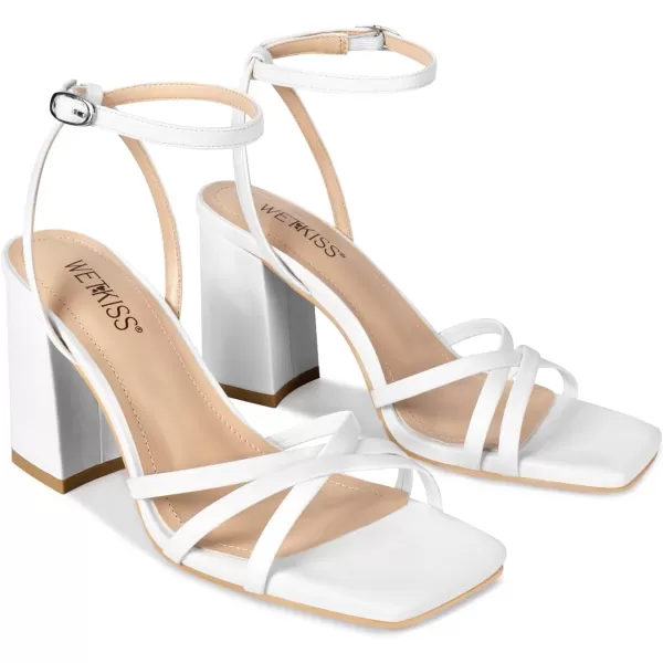 wetkiss Chunky Heels For Women Strappy Heels For Women 3.35" Heels Height With Adjustable Ankle Strap Square Open Toe For Homecoming Party Dress Gold Black White