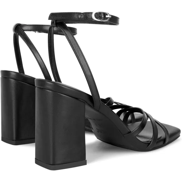wetkiss Chunky Heels For Women Strappy Heels For Women 3.35" Heels Height With Adjustable Ankle Strap Square Open Toe For Homecoming Party Dress Gold Black White