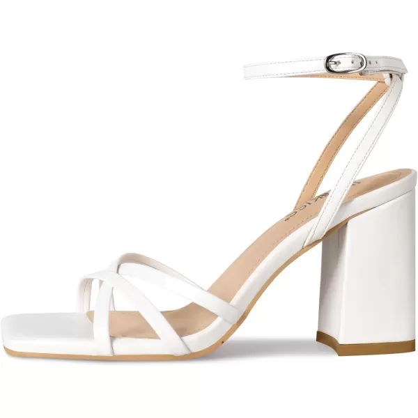 wetkiss Chunky Heels For Women Strappy Heels For Women 3.35" Heels Height With Adjustable Ankle Strap Square Open Toe For Homecoming Party Dress Gold Black White