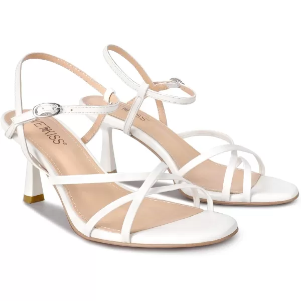 wetkiss Strappy Heels For Women Sandal Heels Low Heels Kitten Heels Adjustable Ankle Strap Round Open Toe For Homecoming Party Dress Wedding Gold Black White