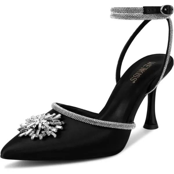 wetkiss Clear Heels Shoes for Women, Crystal Rhinestones Slingback Wedding Shoes Pointed Toe High Heel Sandals