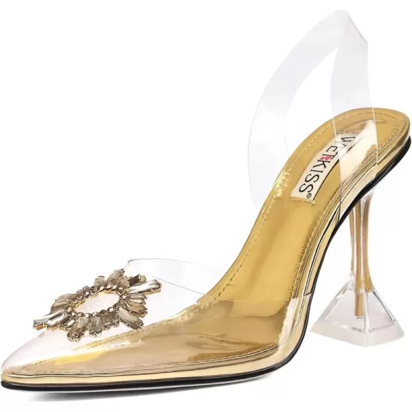 wetkiss Clear Heels Shoes for Women, Crystal Rhinestones Slingback Wedding Shoes Pointed Toe High Heel Sandals