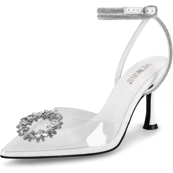 wetkiss Clear Heels Shoes for Women, Crystal Rhinestones Slingback Wedding Shoes Pointed Toe High Heel Sandals