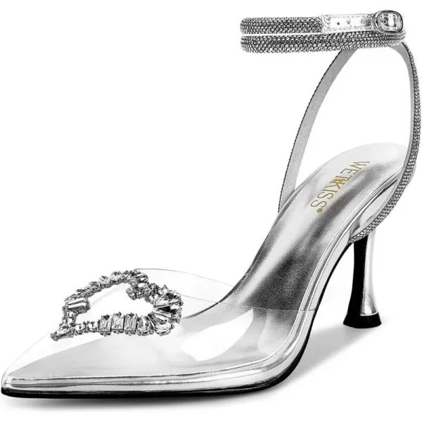 wetkiss Clear Heels Shoes for Women, Crystal Rhinestones Slingback Wedding Shoes Pointed Toe High Heel Sandals