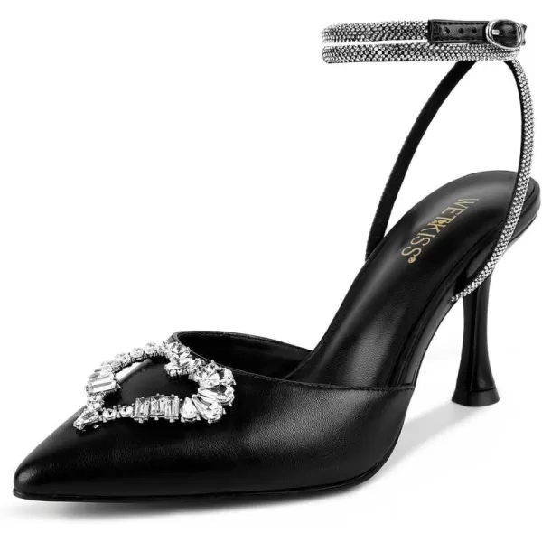 wetkiss Clear Heels Shoes for Women, Crystal Rhinestones Slingback Wedding Shoes Pointed Toe High Heel Sandals