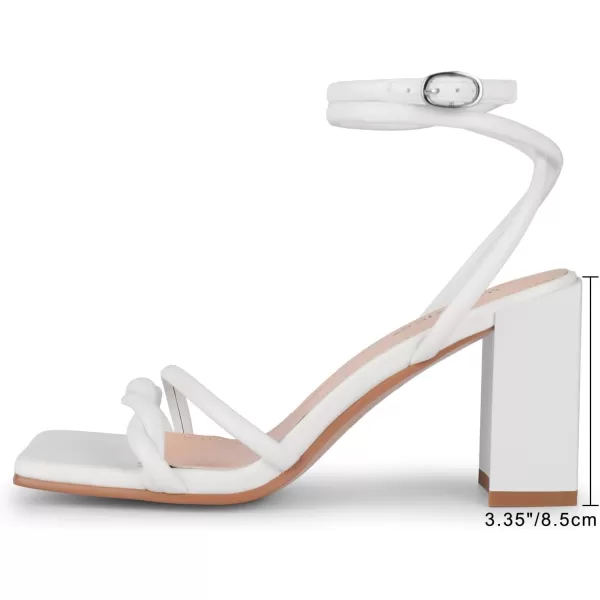 wetkiss Chunky Heels For Women Strappy Heels For Women 3.35" Heels Height With Adjustable Ankle Strap Square Open Toe For Homecoming Party Dress Black White Nude