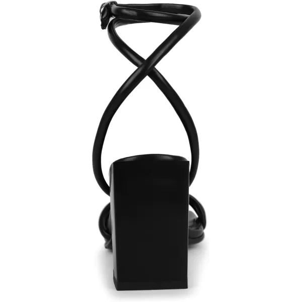 wetkiss Chunky Heels For Women Strappy Heels For Women 3.35" Heels Height With Adjustable Ankle Strap Square Open Toe For Homecoming Party Dress Black White Nude