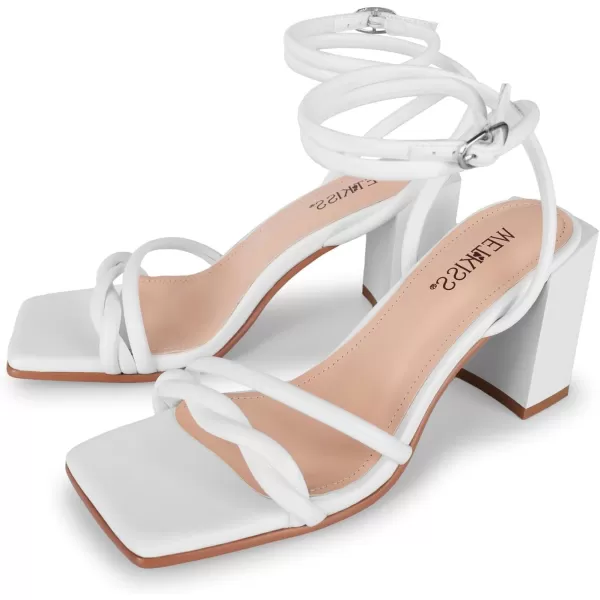 wetkiss Chunky Heels For Women Strappy Heels For Women 3.35" Heels Height With Adjustable Ankle Strap Square Open Toe For Homecoming Party Dress Black White Nude