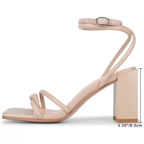 wetkiss Chunky Heels For Women Strappy Heels For Women 3.35" Heels Height With Adjustable Ankle Strap Square Open Toe For Homecoming Party Dress Black White Nude