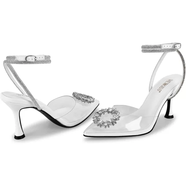 wetkiss Clear Heels Shoes for Women, Crystal Rhinestones Slingback Wedding Shoes Pointed Toe High Heel Sandals
