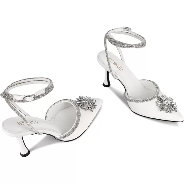 wetkiss Clear Heels Shoes for Women, Crystal Rhinestones Slingback Wedding Shoes Pointed Toe High Heel Sandals