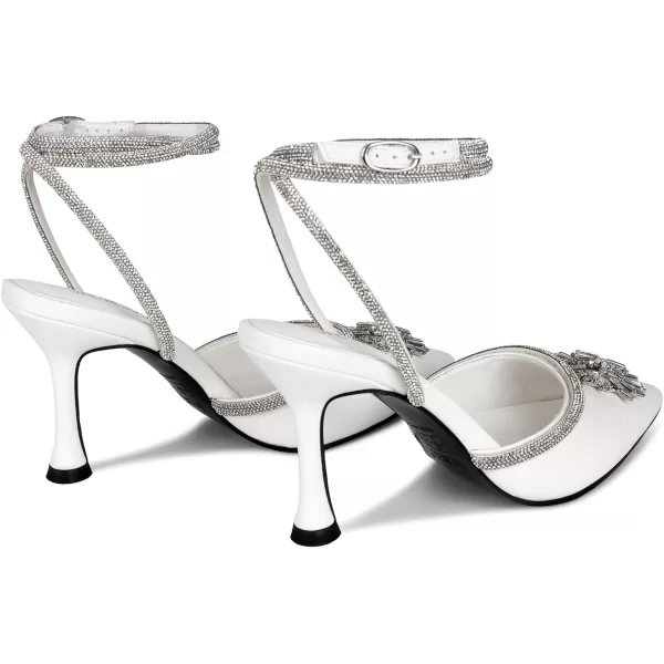 wetkiss Clear Heels Shoes for Women, Crystal Rhinestones Slingback Wedding Shoes Pointed Toe High Heel Sandals