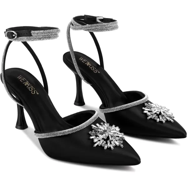 wetkiss Clear Heels Shoes for Women, Crystal Rhinestones Slingback Wedding Shoes Pointed Toe High Heel Sandals