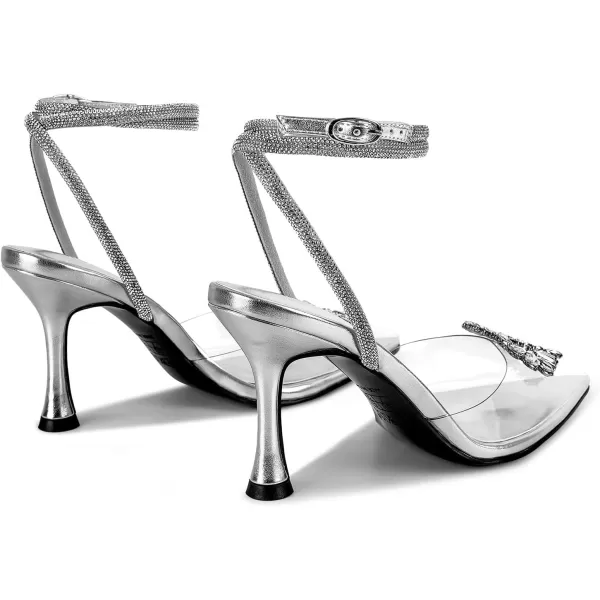 wetkiss Clear Heels Shoes for Women, Crystal Rhinestones Slingback Wedding Shoes Pointed Toe High Heel Sandals