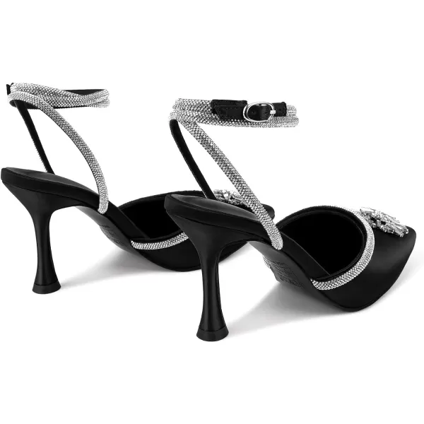 wetkiss Clear Heels Shoes for Women, Crystal Rhinestones Slingback Wedding Shoes Pointed Toe High Heel Sandals