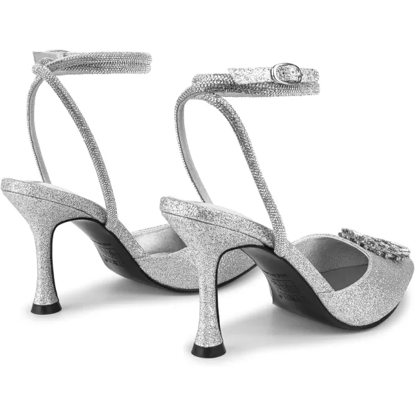 wetkiss Clear Heels Shoes for Women, Crystal Rhinestones Slingback Wedding Shoes Pointed Toe High Heel Sandals