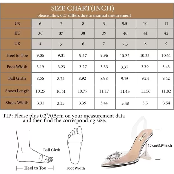 wetkiss Clear Heels Shoes for Women, Crystal Rhinestones Slingback Wedding Shoes Pointed Toe High Heel Sandals