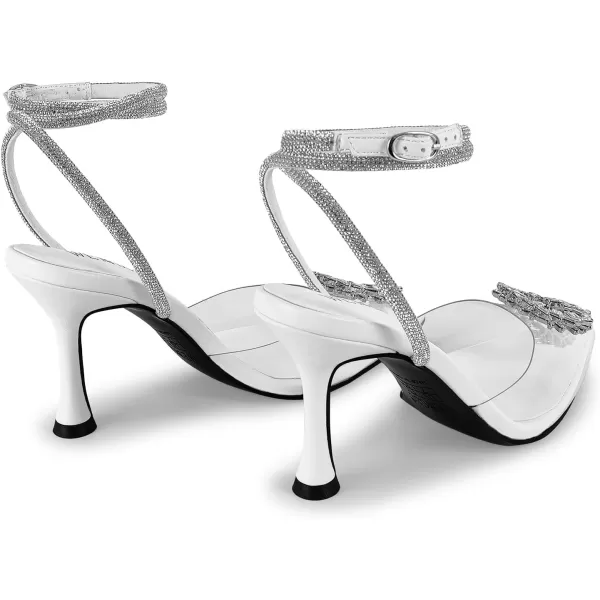 wetkiss Clear Heels Shoes for Women, Crystal Rhinestones Slingback Wedding Shoes Pointed Toe High Heel Sandals