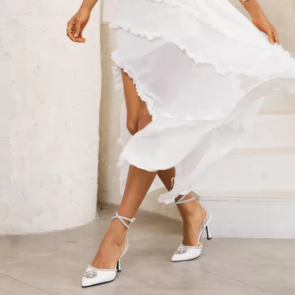 wetkiss Clear Heels Shoes for Women, Crystal Rhinestones Slingback Wedding Shoes Pointed Toe High Heel Sandals