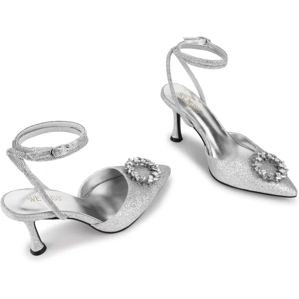 wetkiss Clear Heels Shoes for Women, Crystal Rhinestones Slingback Wedding Shoes Pointed Toe High Heel Sandals