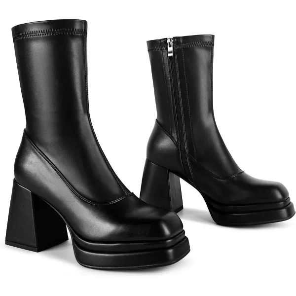 wetkiss Platform Boots for Women, with Sassy Platform, Chunky Heel, Square Toe and Side Zipper Design