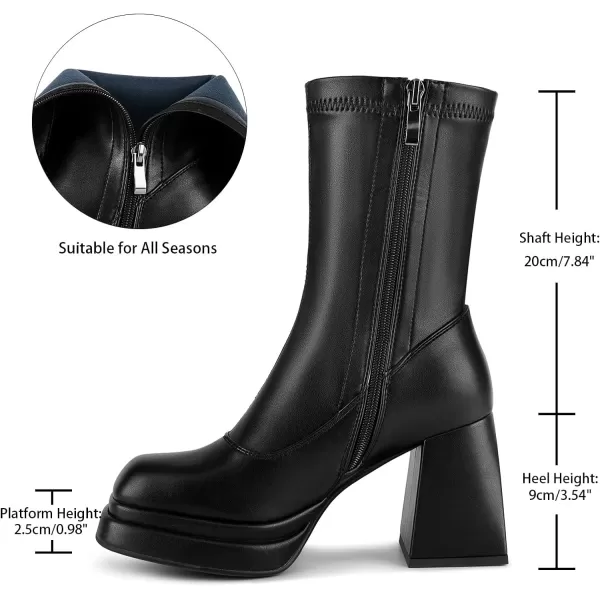 wetkiss Platform Boots for Women, with Sassy Platform, Chunky Heel, Square Toe and Side Zipper Design