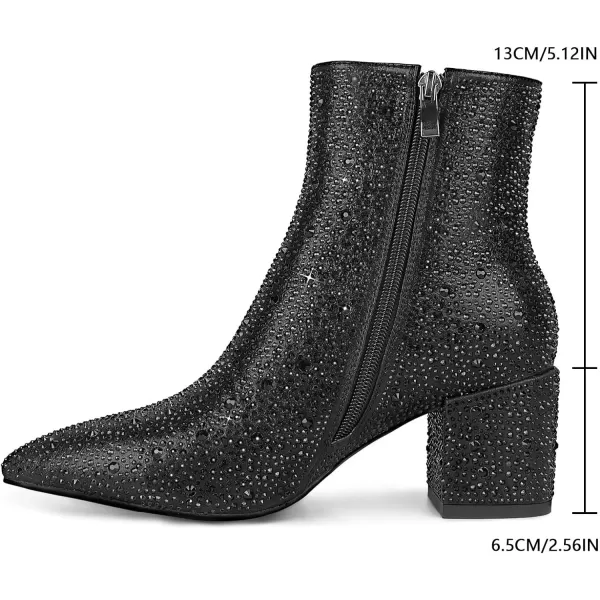 wetkiss Rhinestone/PU Low Chunky Pointed Toe Ankle Boots for Women with Full Bling Sparkly Crystals Booties for Wedding Party Date Dress