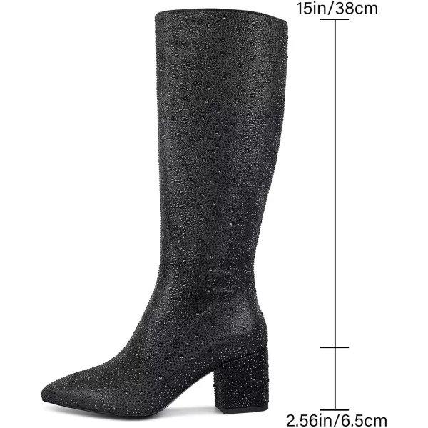 wetkiss Rhinestone/PU Low Chunky Pointed Toe Ankle Boots for Women with Full Bling Sparkly Crystals Booties for Wedding Party Date Dress