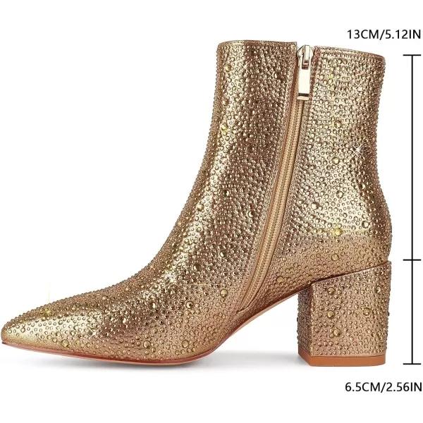 wetkiss Rhinestone/PU Low Chunky Pointed Toe Ankle Boots for Women with Full Bling Sparkly Crystals Booties for Wedding Party Date Dress