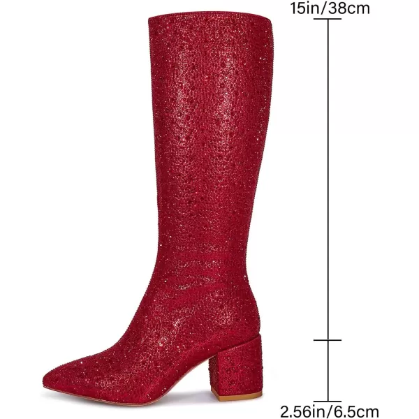 wetkiss Rhinestone/PU Low Chunky Pointed Toe Ankle Boots for Women with Full Bling Sparkly Crystals Booties for Wedding Party Date Dress