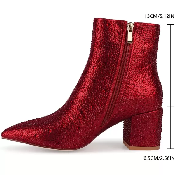 wetkiss Rhinestone/PU Low Chunky Pointed Toe Ankle Boots for Women with Full Bling Sparkly Crystals Booties for Wedding Party Date Dress