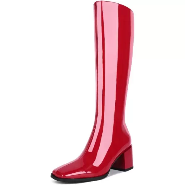 wetkiss Knee High Boots for Women Gogo Boots 70s Boots with Chunky Heel, Square Toe and Side Zipper Design Fashion Dress Boots