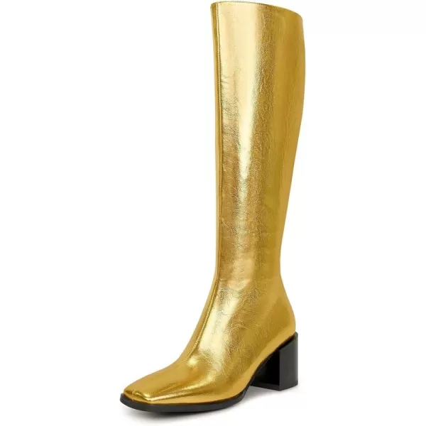 wetkiss Knee High Boots for Women Gogo Boots 70s Boots with Chunky Heel, Square Toe and Side Zipper Design Fashion Dress Boots