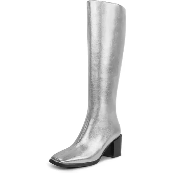 wetkiss Knee High Boots for Women Gogo Boots 70s Boots with Chunky Heel, Square Toe and Side Zipper Design Fashion Dress Boots
