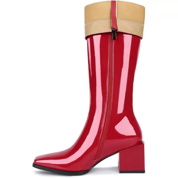 wetkiss Knee High Boots for Women Gogo Boots 70s Boots with Chunky Heel, Square Toe and Side Zipper Design Fashion Dress Boots