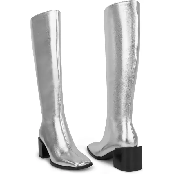 wetkiss Knee High Boots for Women Gogo Boots 70s Boots with Chunky Heel, Square Toe and Side Zipper Design Fashion Dress Boots