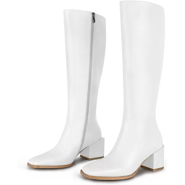 wetkiss Knee High Boots for Women Gogo Boots 70s Boots with Chunky Heel, Square Toe and Side Zipper Design Fashion Dress Boots