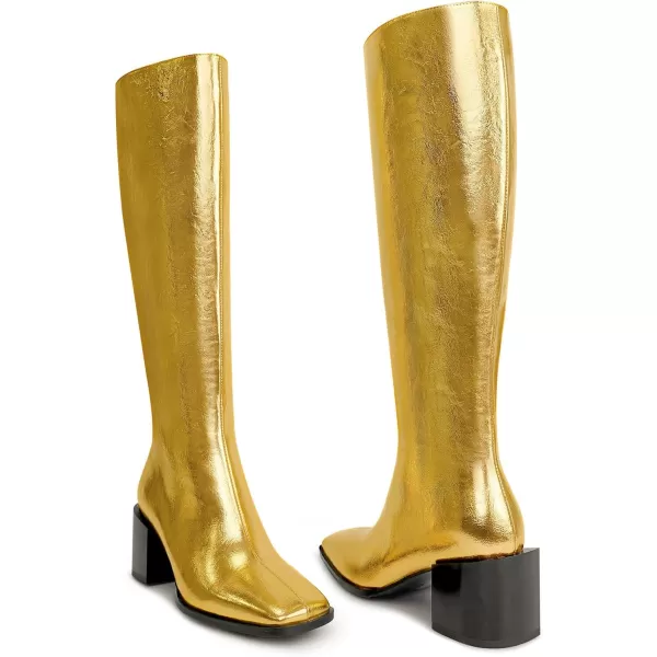 wetkiss Knee High Boots for Women Gogo Boots 70s Boots with Chunky Heel, Square Toe and Side Zipper Design Fashion Dress Boots