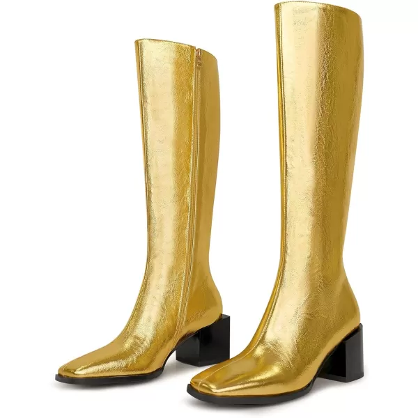 wetkiss Knee High Boots for Women Gogo Boots 70s Boots with Chunky Heel, Square Toe and Side Zipper Design Fashion Dress Boots
