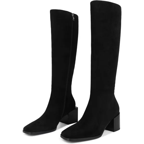 wetkiss Knee High Boots for Women Gogo Boots 70s Boots with Chunky Heel, Square Toe and Side Zipper Design Fashion Dress Boots