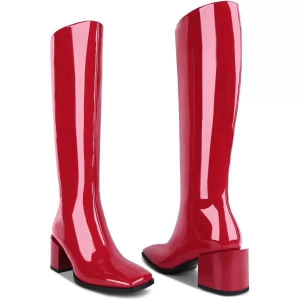 wetkiss Knee High Boots for Women Gogo Boots 70s Boots with Chunky Heel, Square Toe and Side Zipper Design Fashion Dress Boots