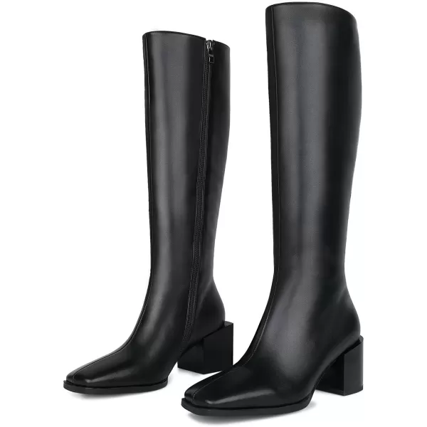 wetkiss Knee High Boots for Women Gogo Boots 70s Boots with Chunky Heel, Square Toe and Side Zipper Design Fashion Dress Boots