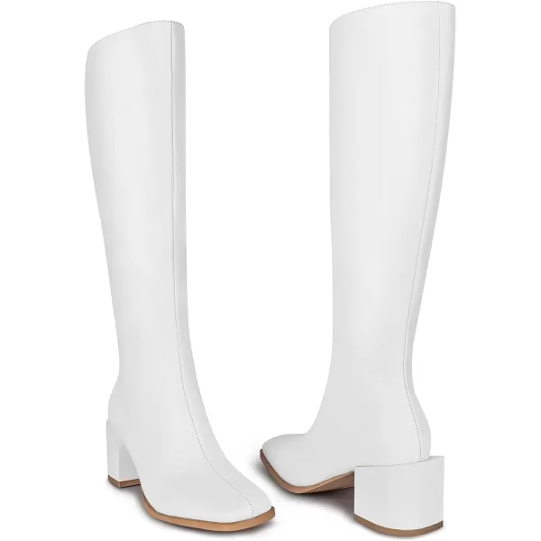 wetkiss Knee High Boots for Women Gogo Boots 70s Boots with Chunky Heel, Square Toe and Side Zipper Design Fashion Dress Boots