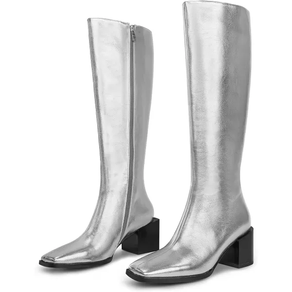wetkiss Knee High Boots for Women Gogo Boots 70s Boots with Chunky Heel, Square Toe and Side Zipper Design Fashion Dress Boots