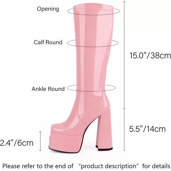 wetkiss Stacked Platform Knee High Boots for Women With High Chunky Heel, Gogo Boots for Women with Square Toe Side Zipper Stretch Boot