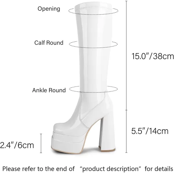 wetkiss Stacked Platform Knee High Boots for Women With High Chunky Heel, Gogo Boots for Women with Square Toe Side Zipper Stretch Boot