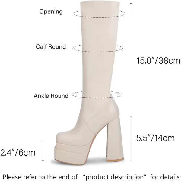 wetkiss Stacked Platform Knee High Boots for Women With High Chunky Heel, Gogo Boots for Women with Square Toe Side Zipper Stretch Boot