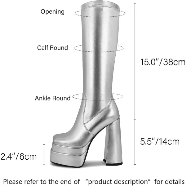 wetkiss Stacked Platform Knee High Boots for Women With High Chunky Heel, Gogo Boots for Women with Square Toe Side Zipper Stretch Boot