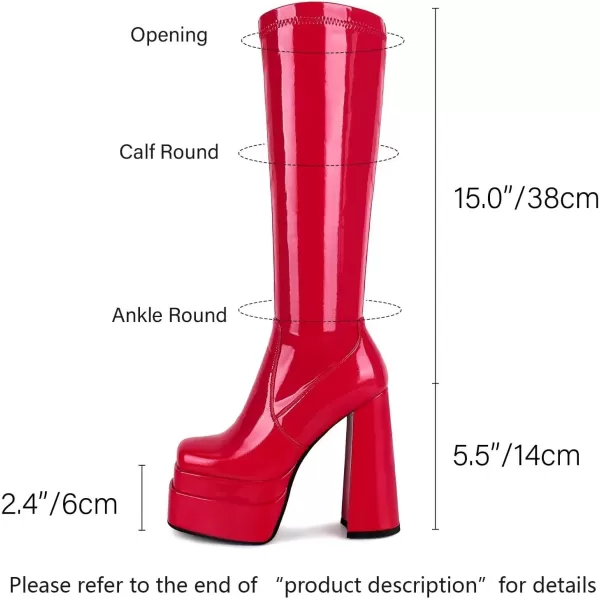 wetkiss Stacked Platform Knee High Boots for Women With High Chunky Heel, Gogo Boots for Women with Square Toe Side Zipper Stretch Boot